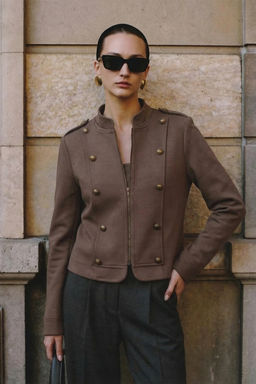 Kahverengi Fermuarl? Astarl? Dugme Detayl? Napolyon Ceket TWOSS26CE00048