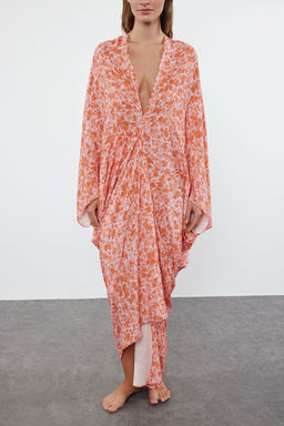 TRENDYOLMILLA Soyut Desenli Genis Kal?p Maxi Dokuma Buzgulu Plaj Elbisesi TBESS23EL00274  фото 12