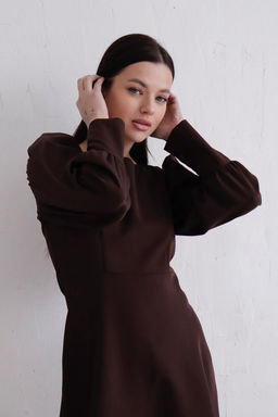 Платье с высокими манжетами тёмно-коричневое - Martichelli фото 9