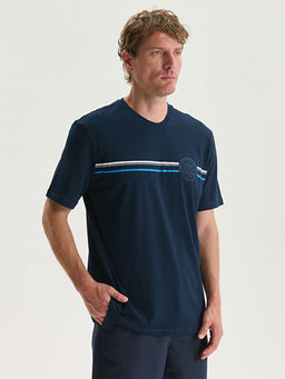 Bisiklet Yaka Bask?l? Penye Erkek Ti??rt