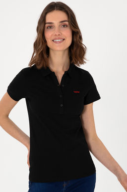 Kad_n Siyah Basic Polo Yaka Ti__rt Sepette S_rpriz _ndirim