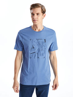 Bisiklet Yaka K?sa Kollu Bask?l? Penye Erkek Ti??rt