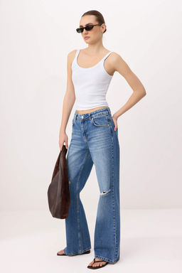 Mavi Y?rt?k Detayl? Yuksek Bel Wide Leg Jeans TWOSS26JE00265 - Trendyolmilla фото 3