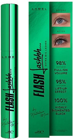 LAMEL/Ламель Удлиняющая тушь с эффектом накладных ресниц Flash Lashhh black by Natalina Mua, Черный
