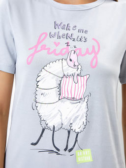 Комплект женский (футболка, брюки) в сером цвете с рисунком в виде лам - Mark formelle фото 4