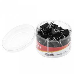 Зажим для бумаги 25мм металл, цвет - черный, набор 48 штук, в пластиковой банке д9,8см h6,1см (Китай)