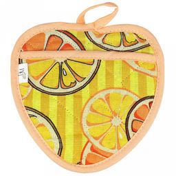 Прихватка с запахом 20х20см "Апельсинки, вид 5", форма "Клубника", рогожка 171г/м2, хлопок 100%, наполнитель - ватин 280г/м2, на пластмассовом подвесе, "Домашняя мода" (Россия)