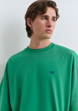 Bisiklet Yaka Yesil Basic Tisort - Mavi фото 5