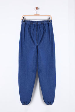Koyu Mavi Beli Lastikli Yuksek Bel Balon Jogger Jeans TWOSS25JE00008 - Trendyolmilla фото 9