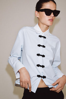 CAMISA ALAMARES CONTRASTE ZW COLLECTION / Blanco / Marino - Zara фото 2