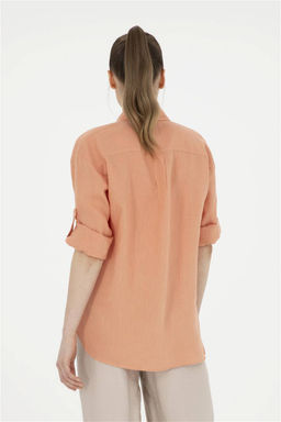 Женская льняная рубашка лососевого цвета с длинным рукавом Неожиданная скидка в корзине - U.s. polo assn фото 5