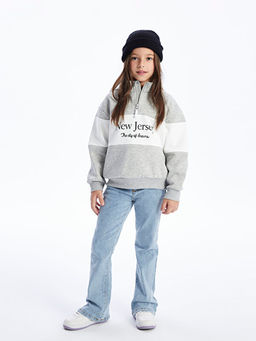 Dik Yaka Bask?l? Uzun Kollu K?z ?ocuk Sweatshirt - Waikiki фото 2
