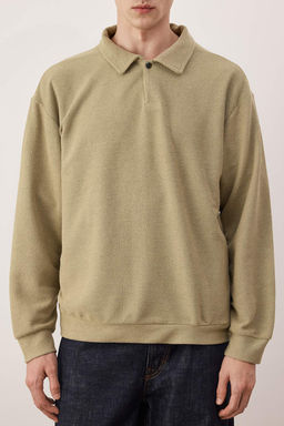 Tas Yeni Oversize/Genis Kesim Polo Yaka Kal?n C?tc?tl? Sweatshirt TMNAW26SW00051