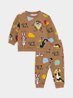 Bisiklet Yaka Looney Tunes Bask?l? Erkek Bebek Sweatshirt ve E?ofman Alt? 2li Tak?m