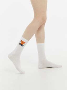 Цена за 5 пар! Носки женские белые с рисунком в виде котика и надписи "Аторак" белый 217K-2665