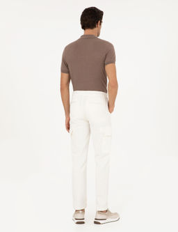 Beyaz Straight Fit Kadife Kargo Cepli %100 Pamuk Kanvas Pantolon