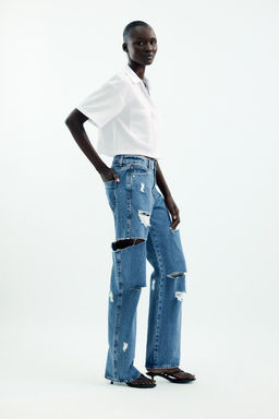 Z1975 STRAIGHT MID-WAIST JEANS WITH CUT OUTS AND RIPS - Zara фото 3