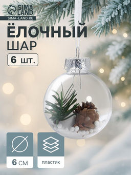Ёлочные игрушки Льдинка - шишки, шары новогодние, d=6 см, набор 6 шт., прозрачный