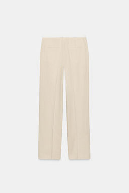 PANTAL?N RECTO CON LINO CINTURA CONTRASTE / Beige claro - Zara фото 8