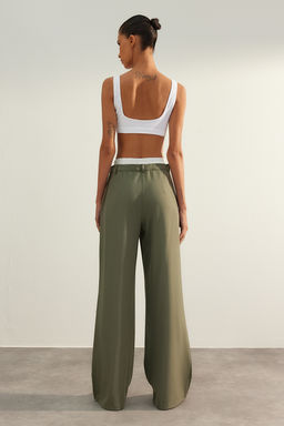 Limited Edition Mint Wide Leg Bel Boxer Detayl? Dokuma Kumas Pantolon TWOAW24PL00273