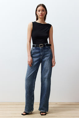 Siyah Buzgu Detayl? Kay?k Yaka Esnek C?tc?tl? Orme Body TWOSS24BD00020