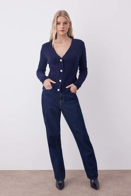 Gri Dugme Detayl? Yumusak Dokulu V Yaka Sac Orgu H?rka TWOAW26HI00014 - Trendyolmilla фото 6