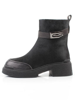 04-HSM704 BLACK Ботинки зимние женские (натуральная кожа, натуральный мех)