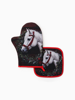 Кухонный набор «Этель»: варежка-прихватка 20×28 см, прихватка 19×19 см, красная