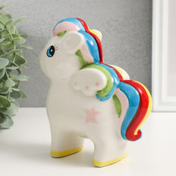 Копилка для денег «Лошадка с крыльями и яркой гривой», керамика, 13×6.5×16 см