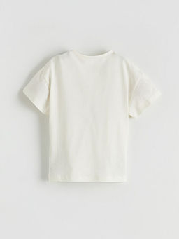 Bisiklet Yaka Bask?l? K?z ?ocuk Ti??rt