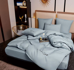 КПБ Candies однотонный с вышивкой (Серо-голубой) CANOV037 Семейный