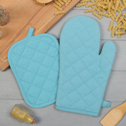 Набор кухонный «Этель»: варежка-прихватка 18×30 см, прихватка 18×21 см, цвет бирюза