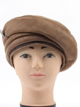 1151-1 KHAKI Берет зимний женский (искусственная замша, искусственный мех)