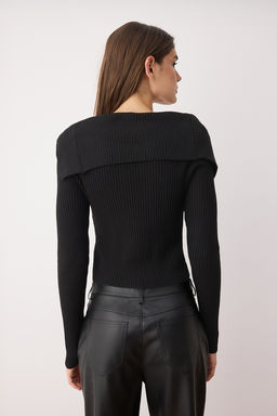 Siyah Merserize Gorunumlu Premium Iplik/Ozel Iplik Fitted/Vucudu Saran Triko H?rka TWOAW25HI00254