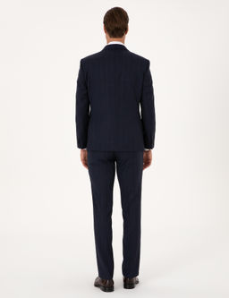 Lacivert Slim Fit %100 Y_n _izgili Tak_m Elbise