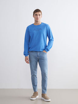 Bisiklet Yaka Bask?l? Erkek Sweatshirt