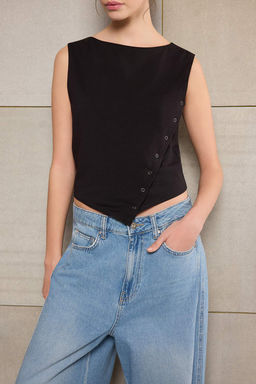 Ac?k Sar? Fitted/Vucuda Oturan Kay?k Yaka Kolsuz Crop Pamuklu Esnek Orme Bluz TWOSS26BZ00035 - Trendyolmilla фото 11