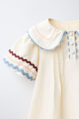 VESTIDO CON LINO ONDULINA CONTRASTES / Crudo - Zara фото 6