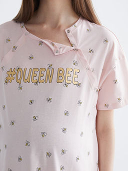 Bisiklet Yaka Desenli Hamile Gecelik