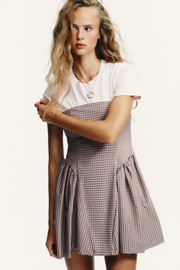GINGHAM CHECK BANDEAU SHORT DRESS - Zara фото 4