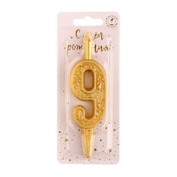 Цена за 2 шт. Свеча для торта цифра «Золотой узор», 10.2 см, цифра 9