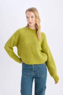 Крутой вязаный свитер оверсайз с широким кроем и круглым вырезом - Defacto фото 4