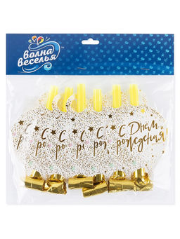 Цена за 2 шт. Карнавальные язычки гудки "С Днем Рождения" (сверкающие блестки), 11 см, 6 шт. в упак.