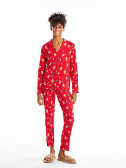 G?mlek Yaka Y?lba?? Temal? Kad?n Pijama Tak?m?