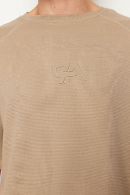 Vizon Oversize/Genis Kesim Dokulu Waffle Kabar?k Yaz? Bask?l? T-Shirt TMNSS24TS00164 - Trendyolmilla фото 5