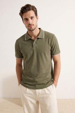 Haki Regular Jakarl_ Kuma_ Triko Bant Polo Yaka T-shirt TMNSS26PO00020