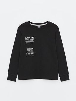 Bisiklet Yaka Bask?l? Uzun Kollu Erkek ?ocuk Ti??rt