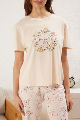 Trendyolmilla Ac?k Pudra %100 Pamuklu Ay?c?kl? Kalpli Orme Pijama Tak?m? THMSS25PT00206  фото 3