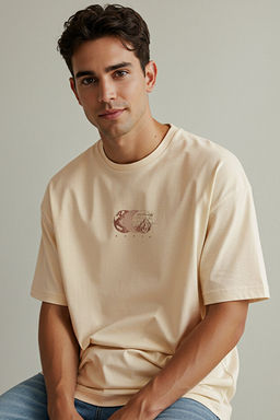 Vizon Oversize/Geni_ Kesim Bask_l_ %100 Pamuk T-Shirt TMNSS23TS00261 - Trendyolmilla фото 2