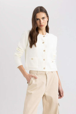 Приталенный кардиган с круглым вырезом - Defacto фото 3